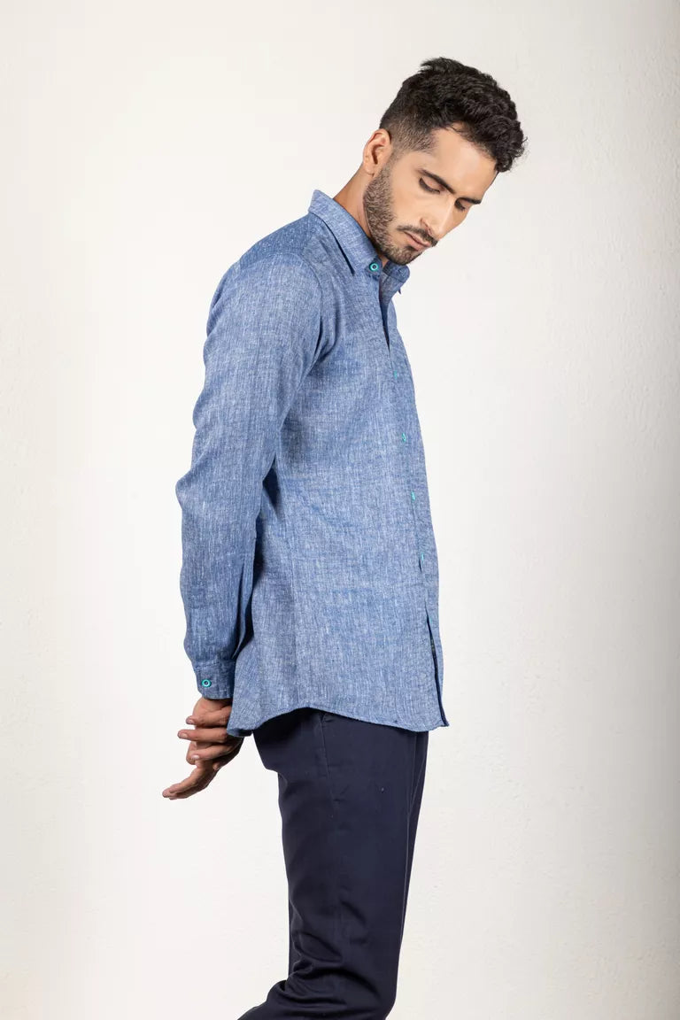 Two-Tone Yarn Dyed Blue Shirt