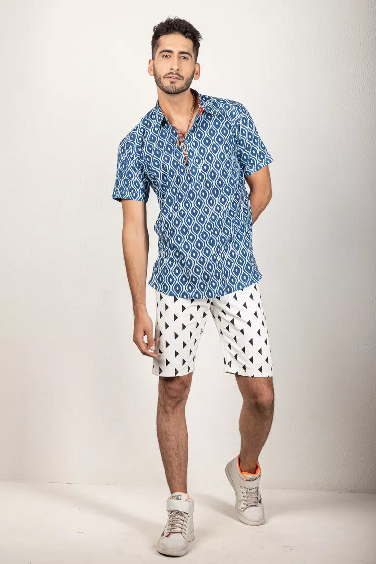 Indigo-Colored Daboo Short Kurta