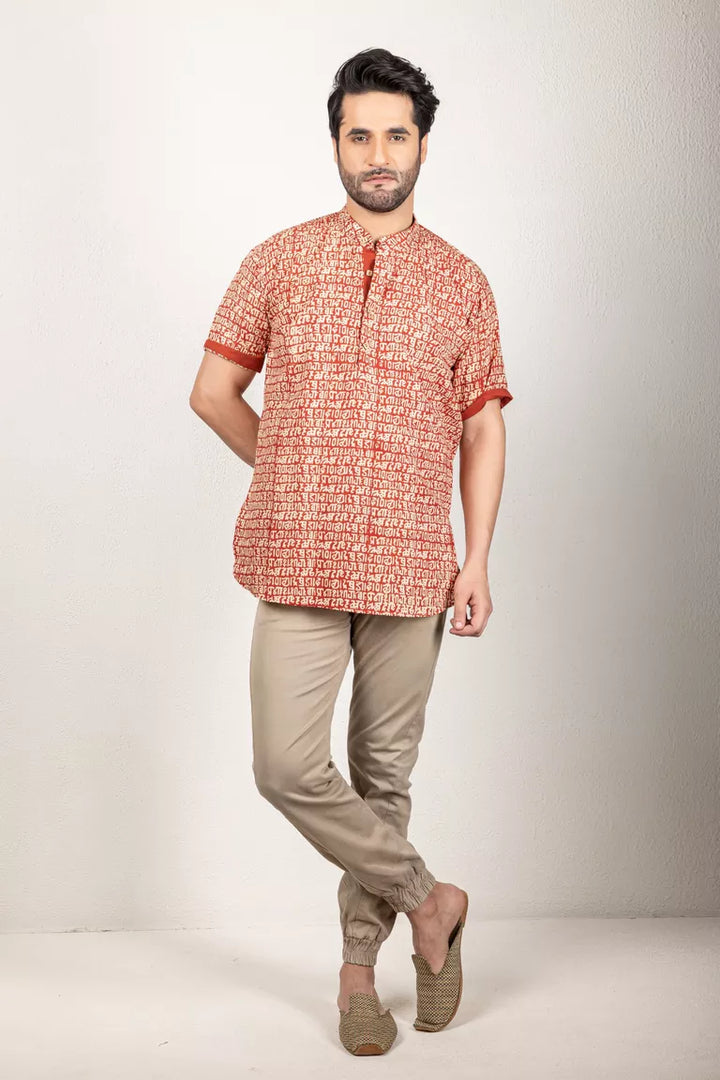 Rust-Colored Short Kurta - 100% Cotton