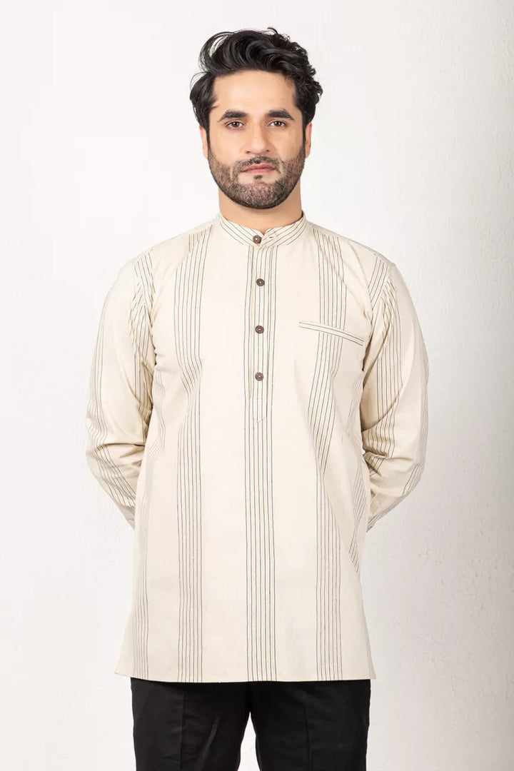 Two-Tone Yarn Dyed Cream Short Kurta