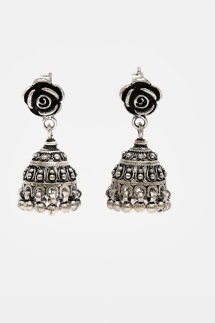 Rose Shape Ghungroo Hanging Silver Jhumkis