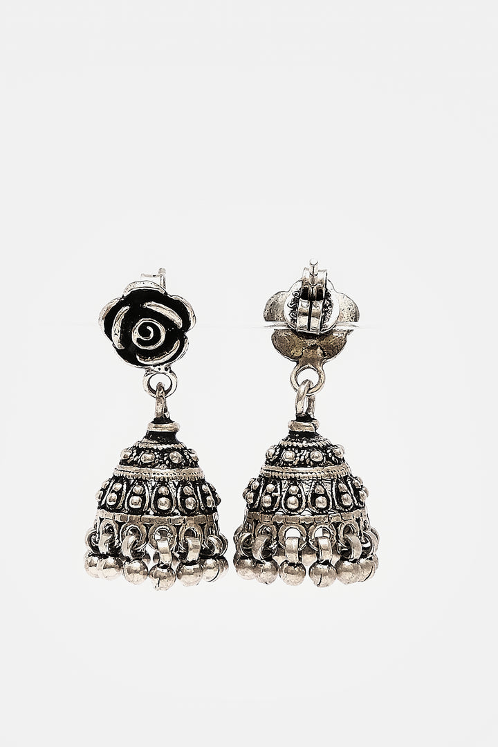 Rose Shape Ghungroo Hanging Silver Jhumkis