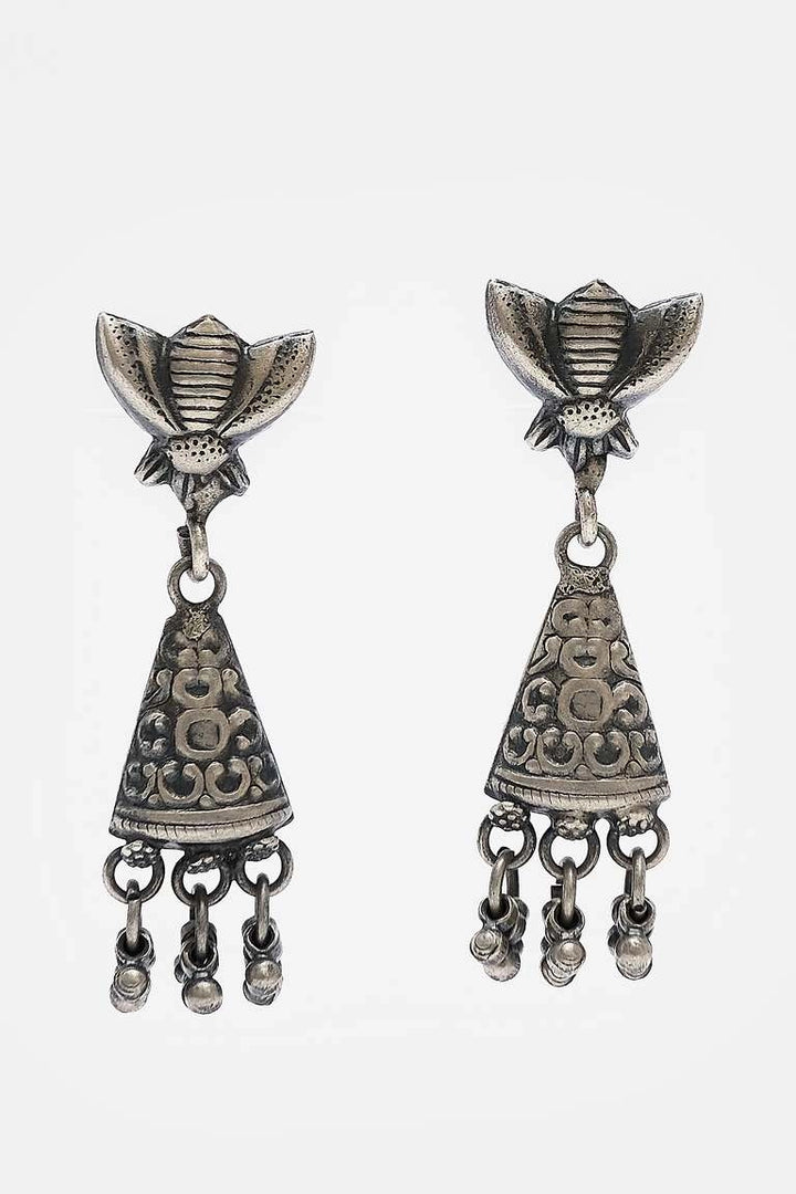 Butterfly On Cone Silver Danglers