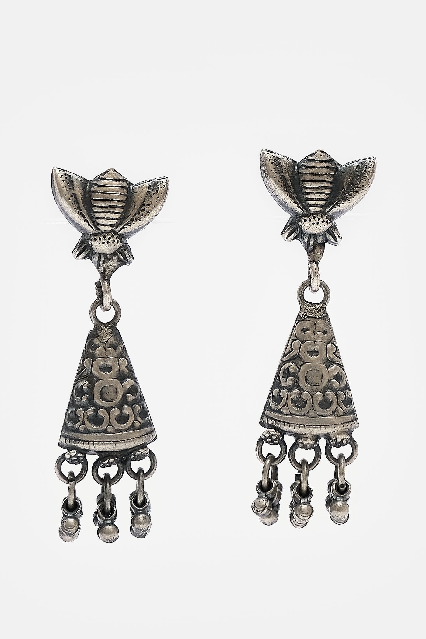 Butterfly On Cone Silver Danglers