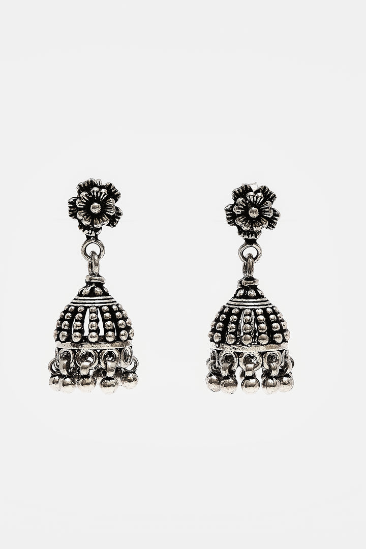 Lightweight Delicate Silver Jhumkis With Silver Balls