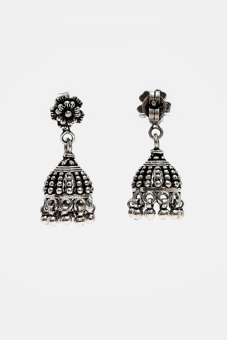 Lightweight Delicate Silver Jhumkis With Silver Balls