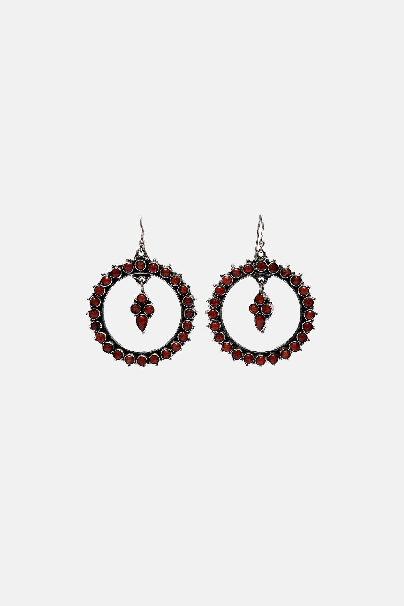 Round Red Colour Stone Hook Earrings