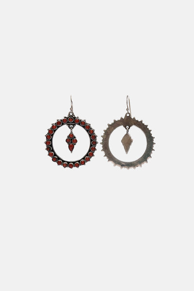 Round Red Colour Stone Hook Earrings