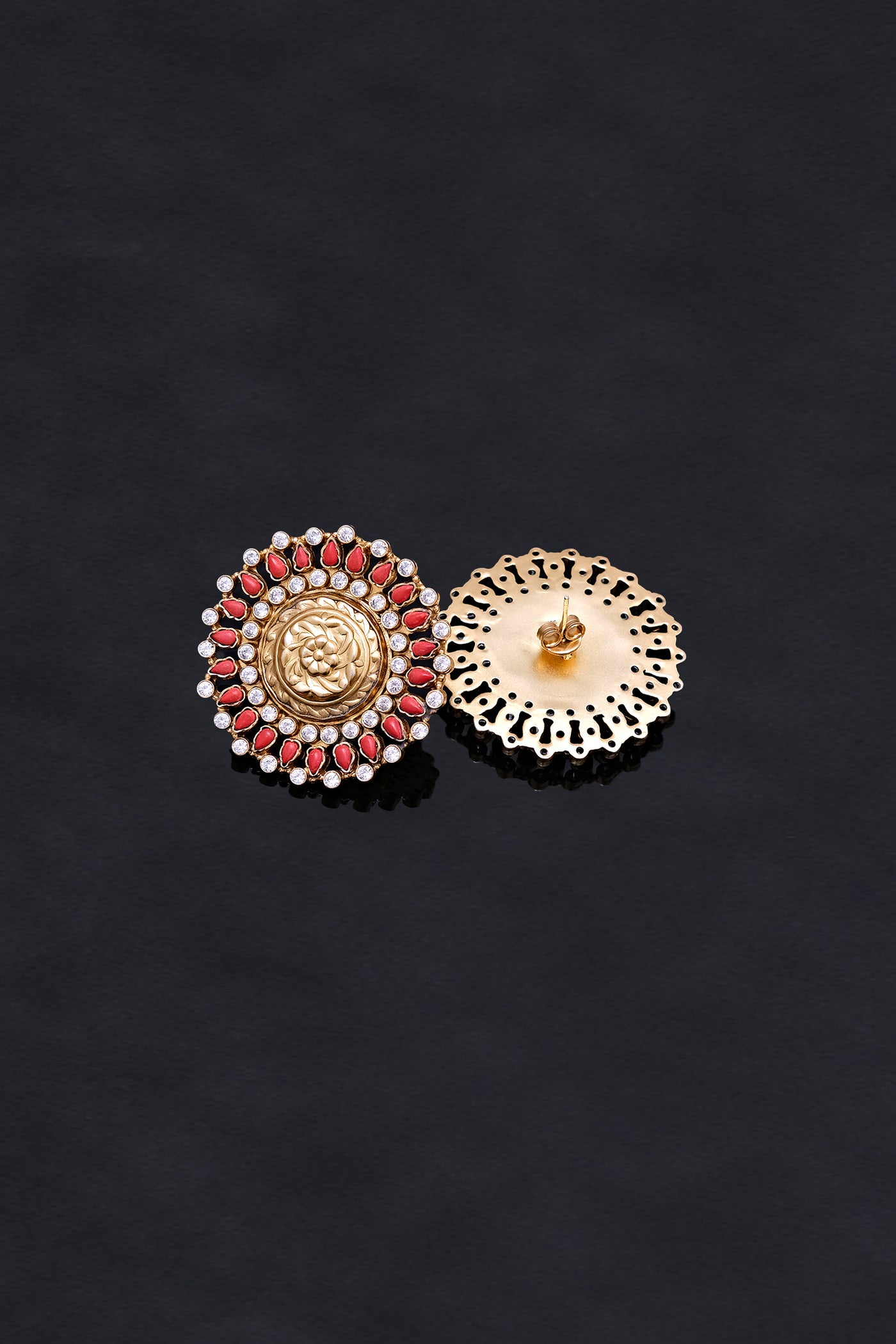 Traditional Red And White Stone Studded Hand Ring