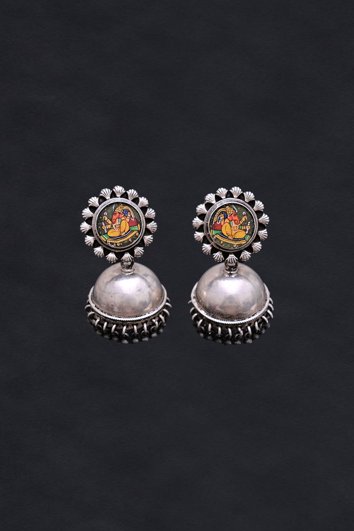 Lord Ganesha Motif Silver Jhumkis