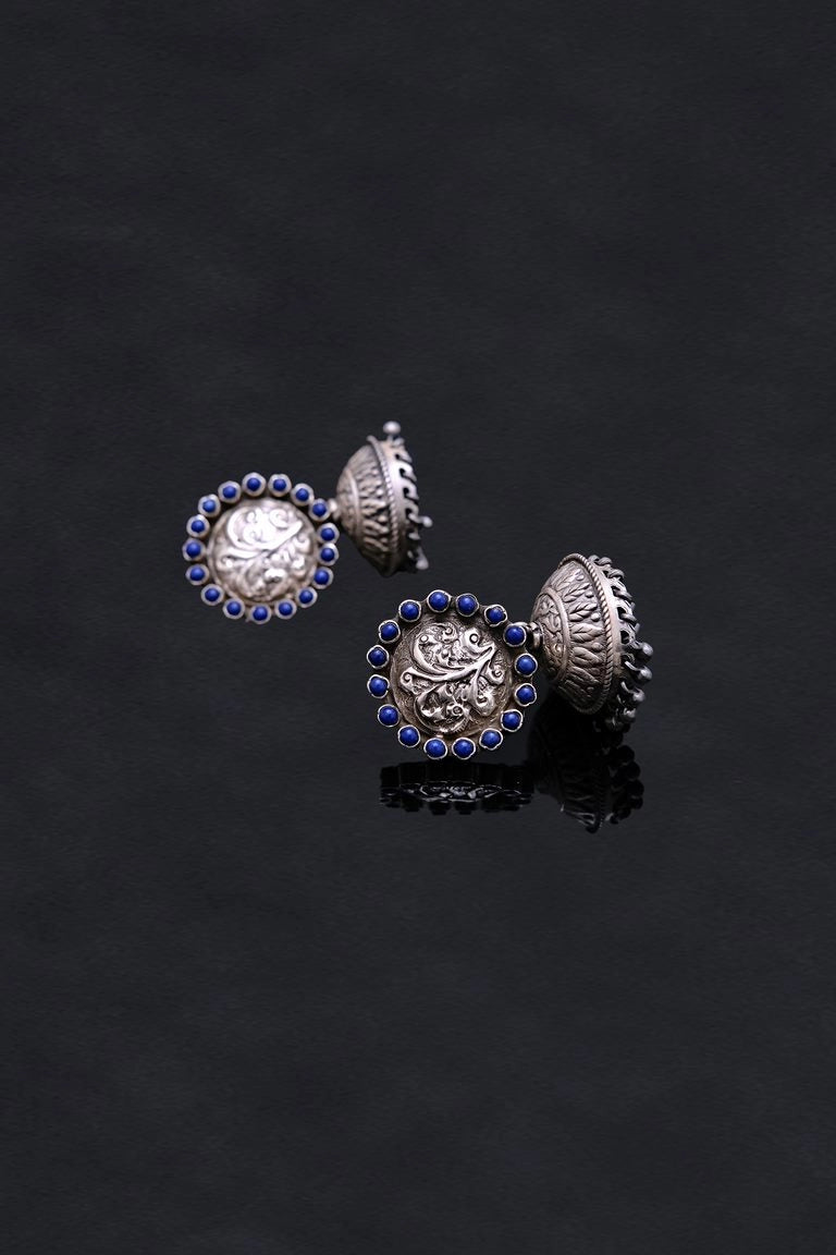 Blue Stone Silver Curated Jhumkis