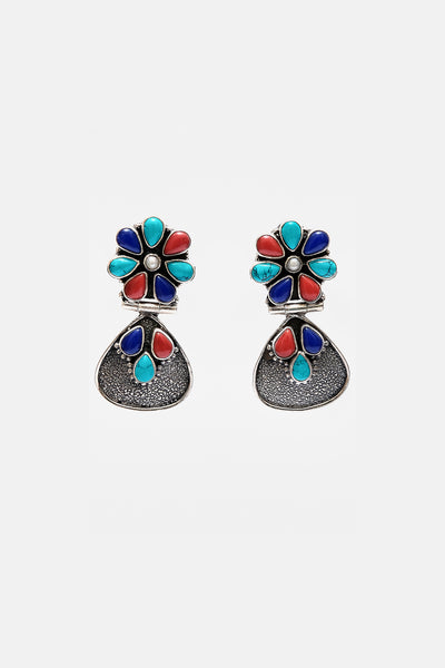 Multi Coloured Flower Silver Earrings