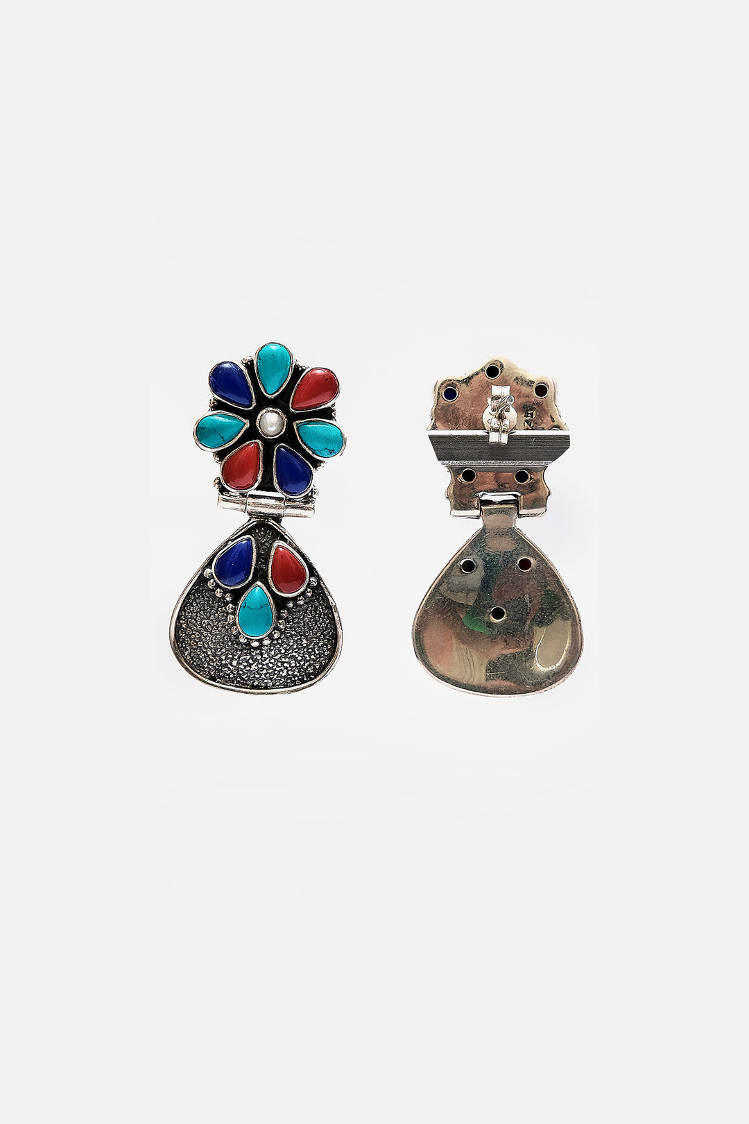 Multi Coloured Flower Silver Earrings