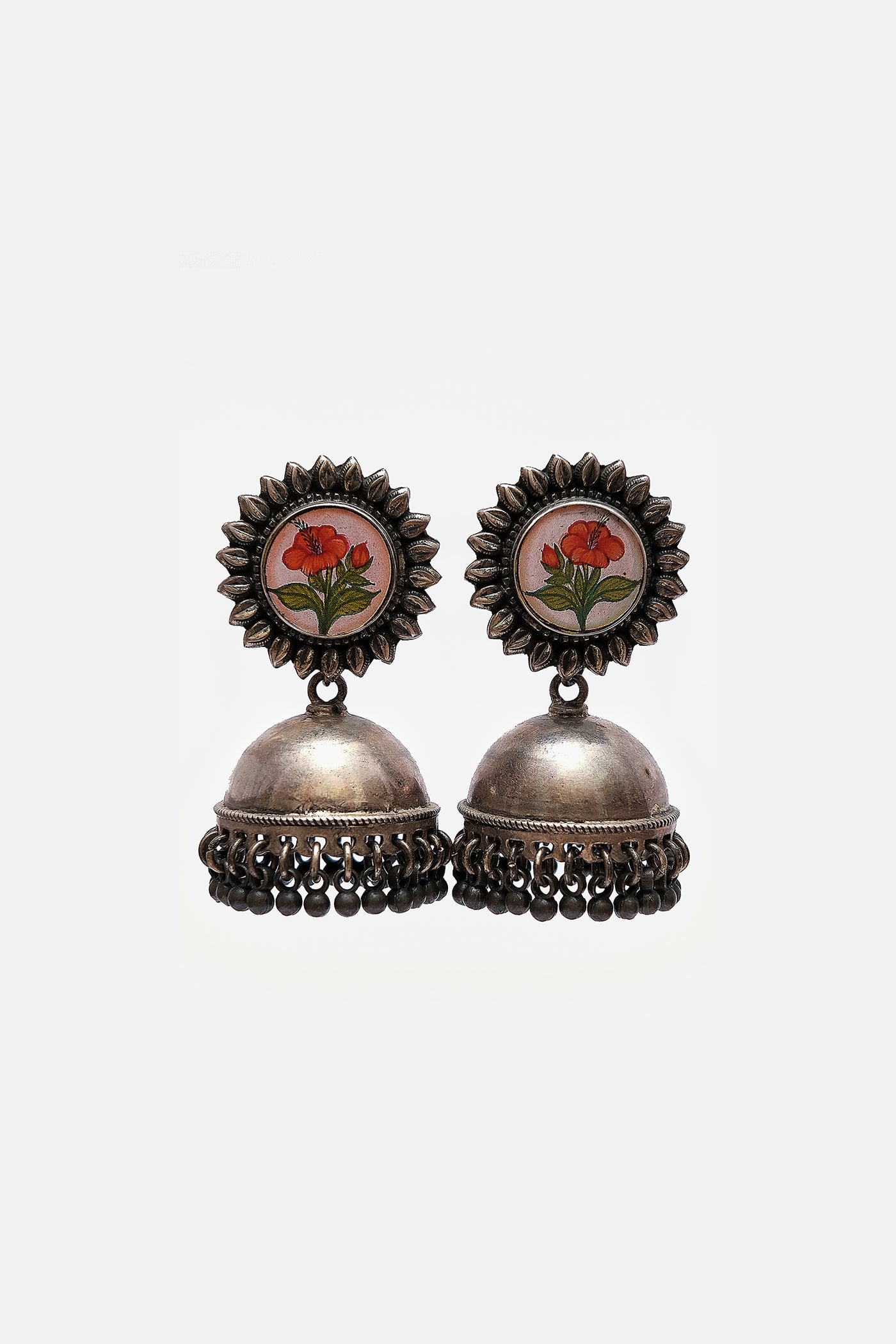 Hand Painted Rose With Petal Decorated Jhumkis