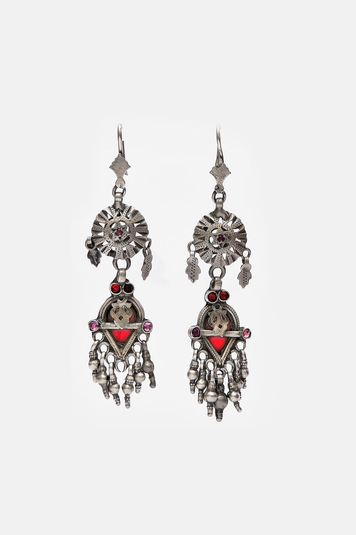 Tribal Style Long Silver Earrings