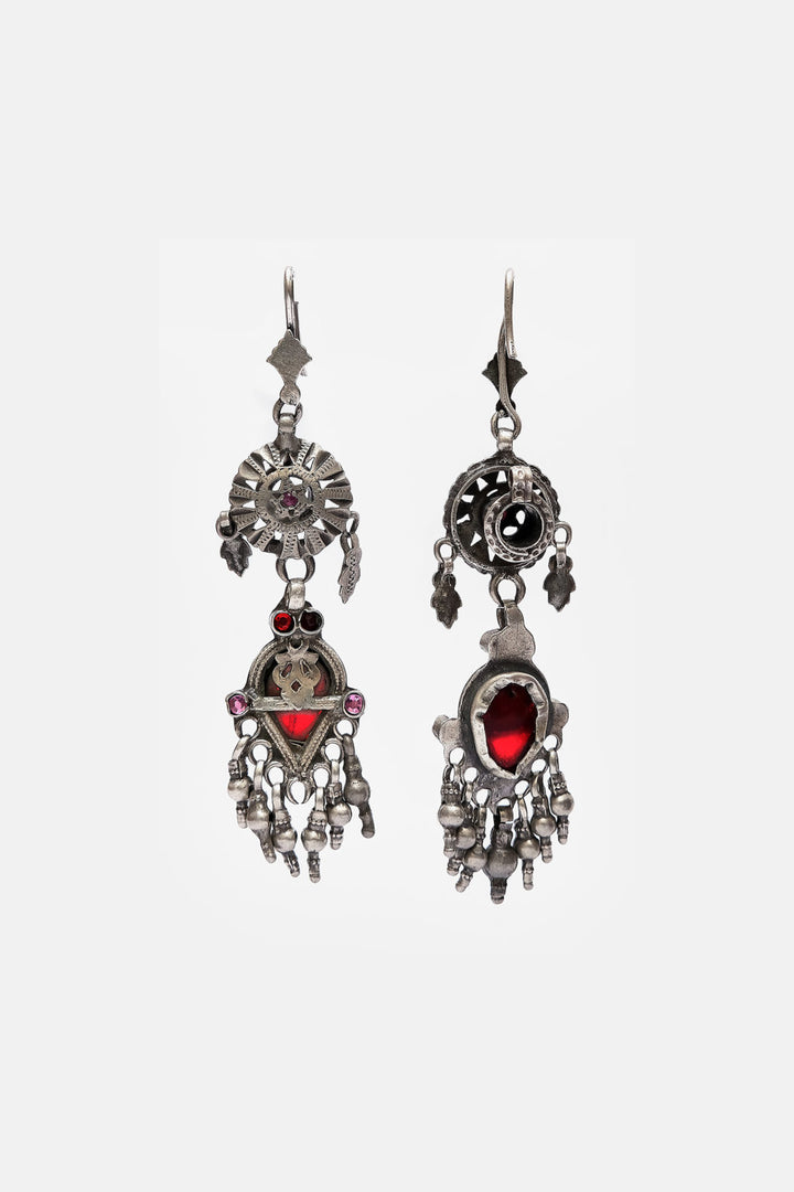 Tribal Style Long Silver Earrings