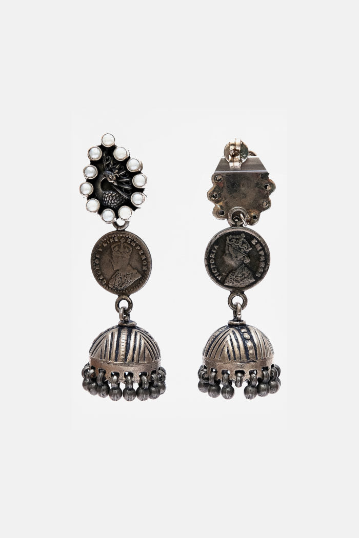 Ancient Coin Inspired Peacock Motif Earring
