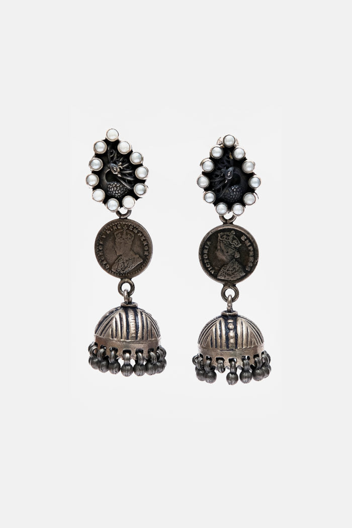Ancient Coin Inspired Peacock Motif Earring