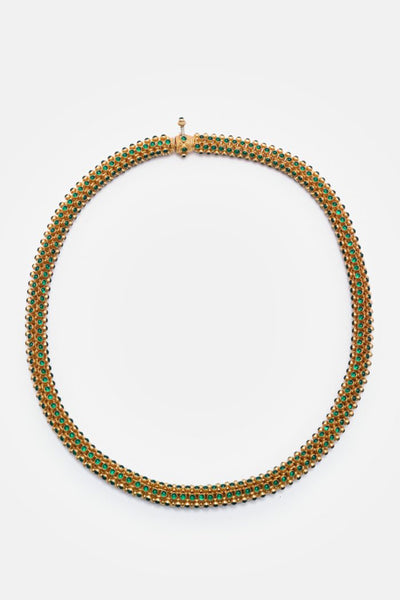 Golden Polished With Green Stone Work Necklace