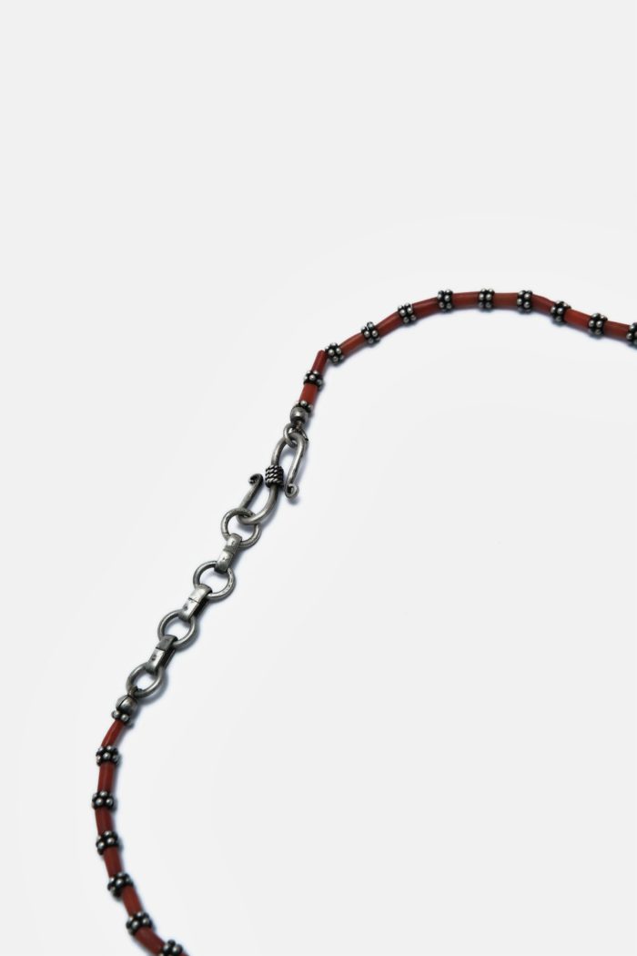 Beaded Orange And Silver Ghungroo Necklace