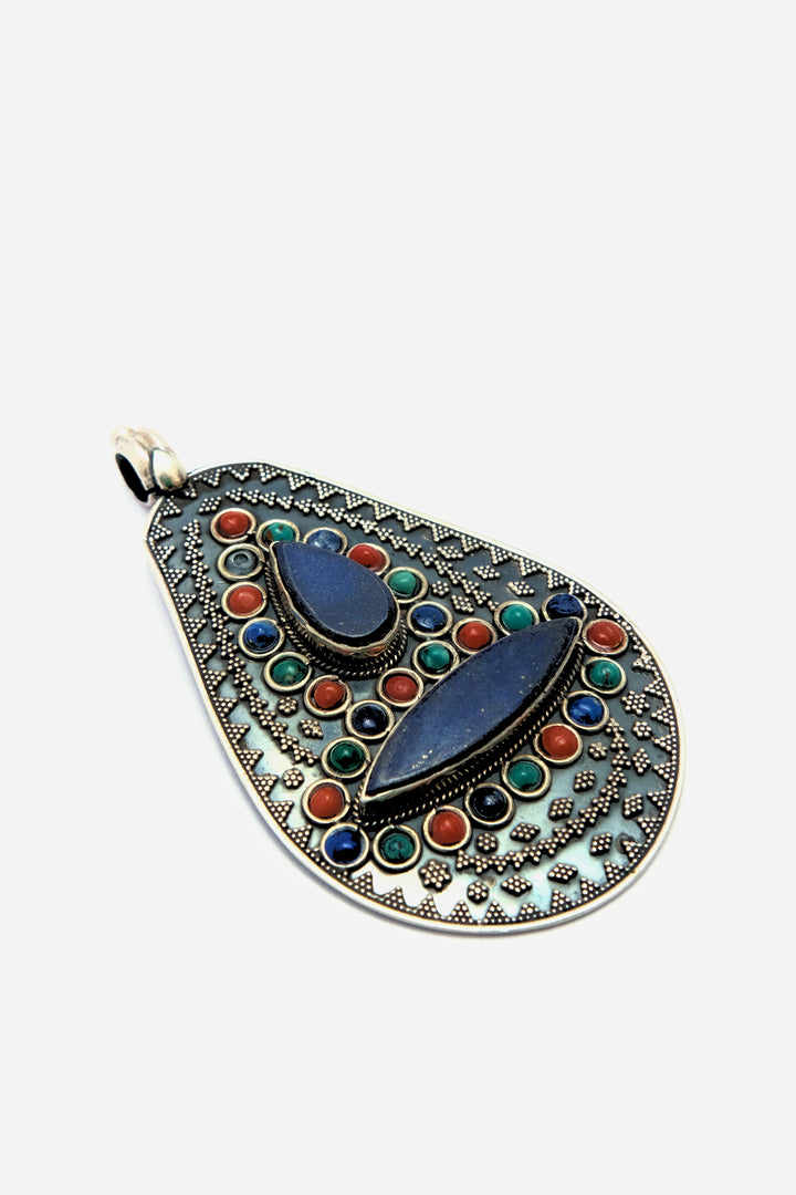 Colourful Pear Shaped Silver Pendant