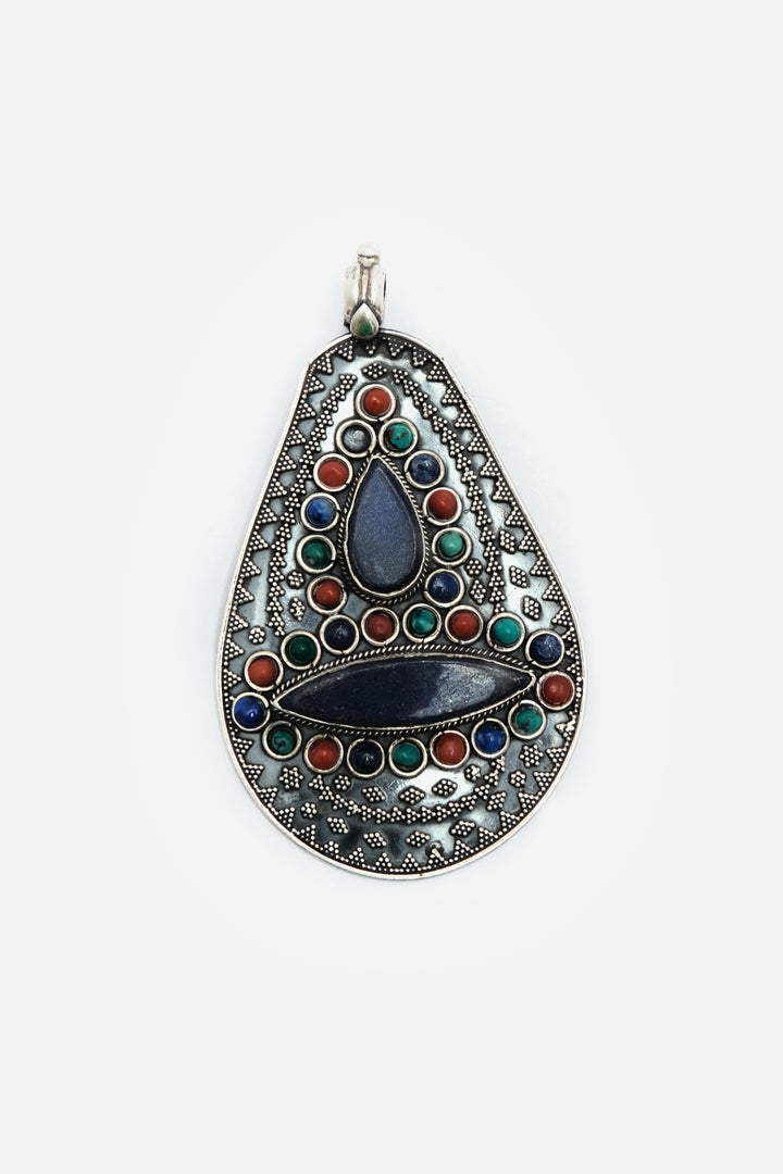 Colourful Pear Shaped Silver Pendant