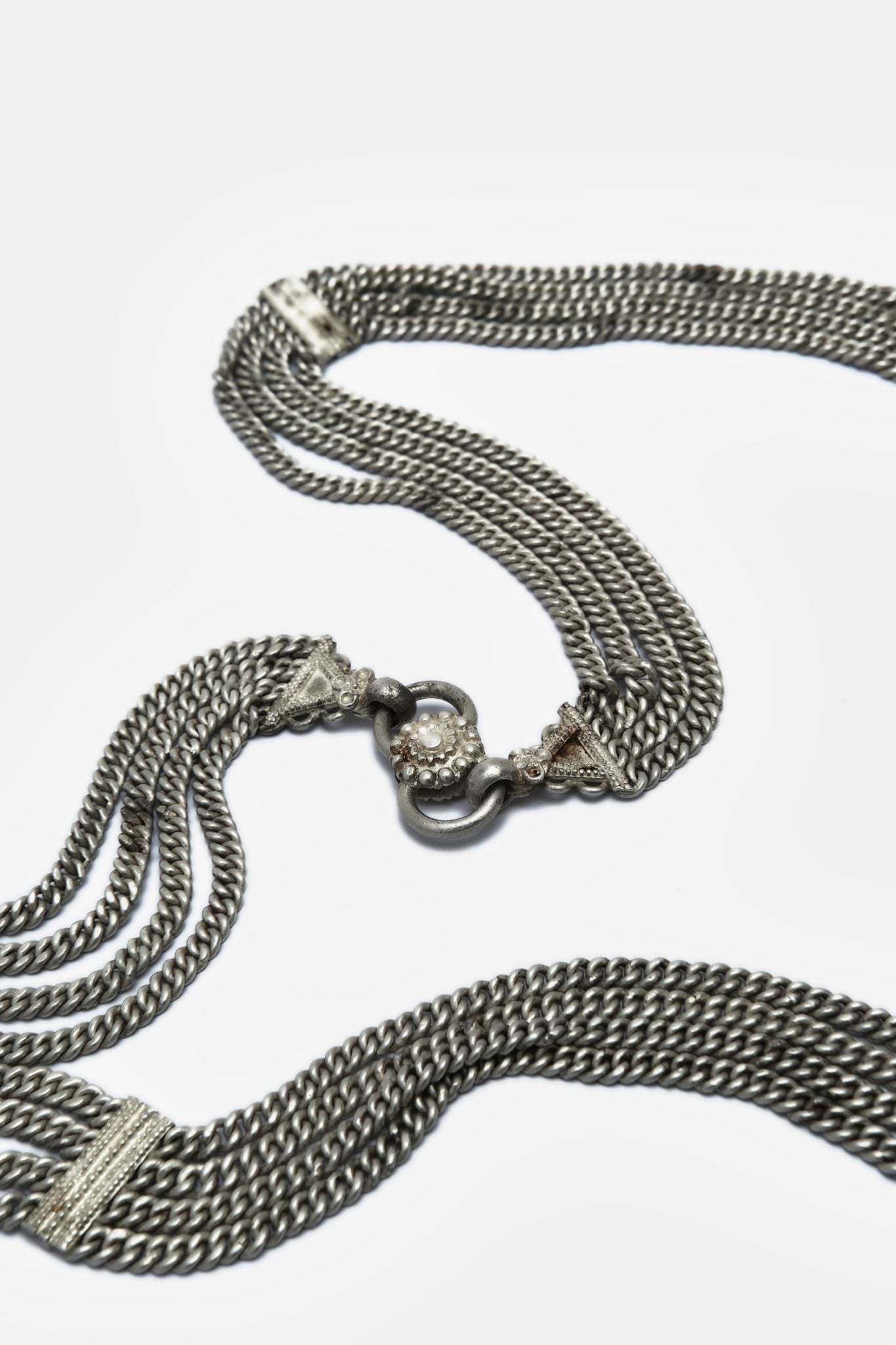 Layered Chain Oval Shape Silver Necklace