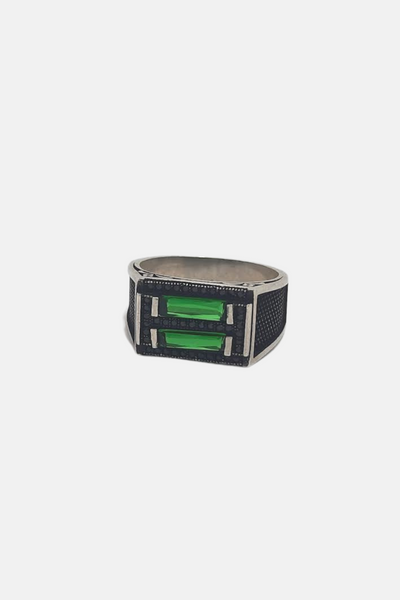 Green Stone Black Enamelled Hand Ring
