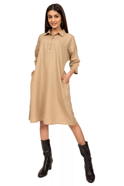 Khaki knee length cotton dress