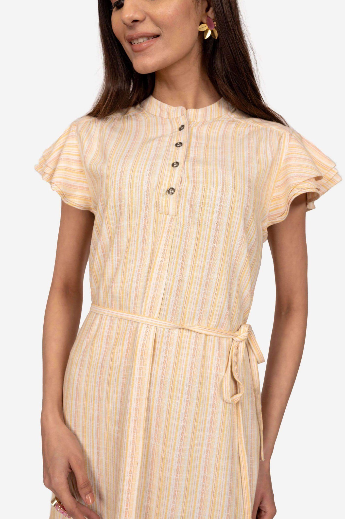 Yellow Striped Short Dress