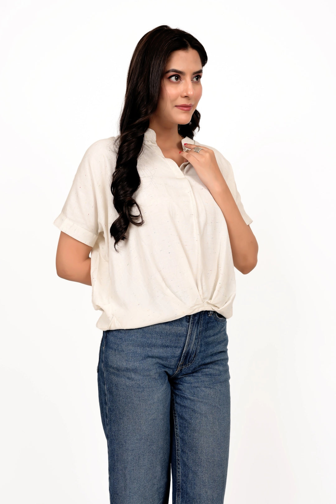 Cream Pleated Crop Top