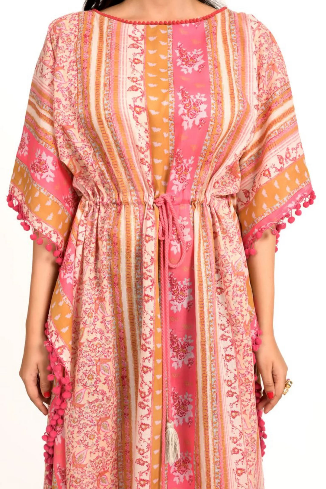 Pastel Pink And Gold Printed Kaftan