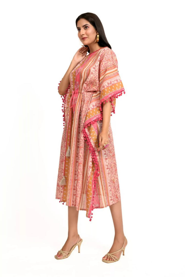 Pastel Pink And Gold Printed Kaftan