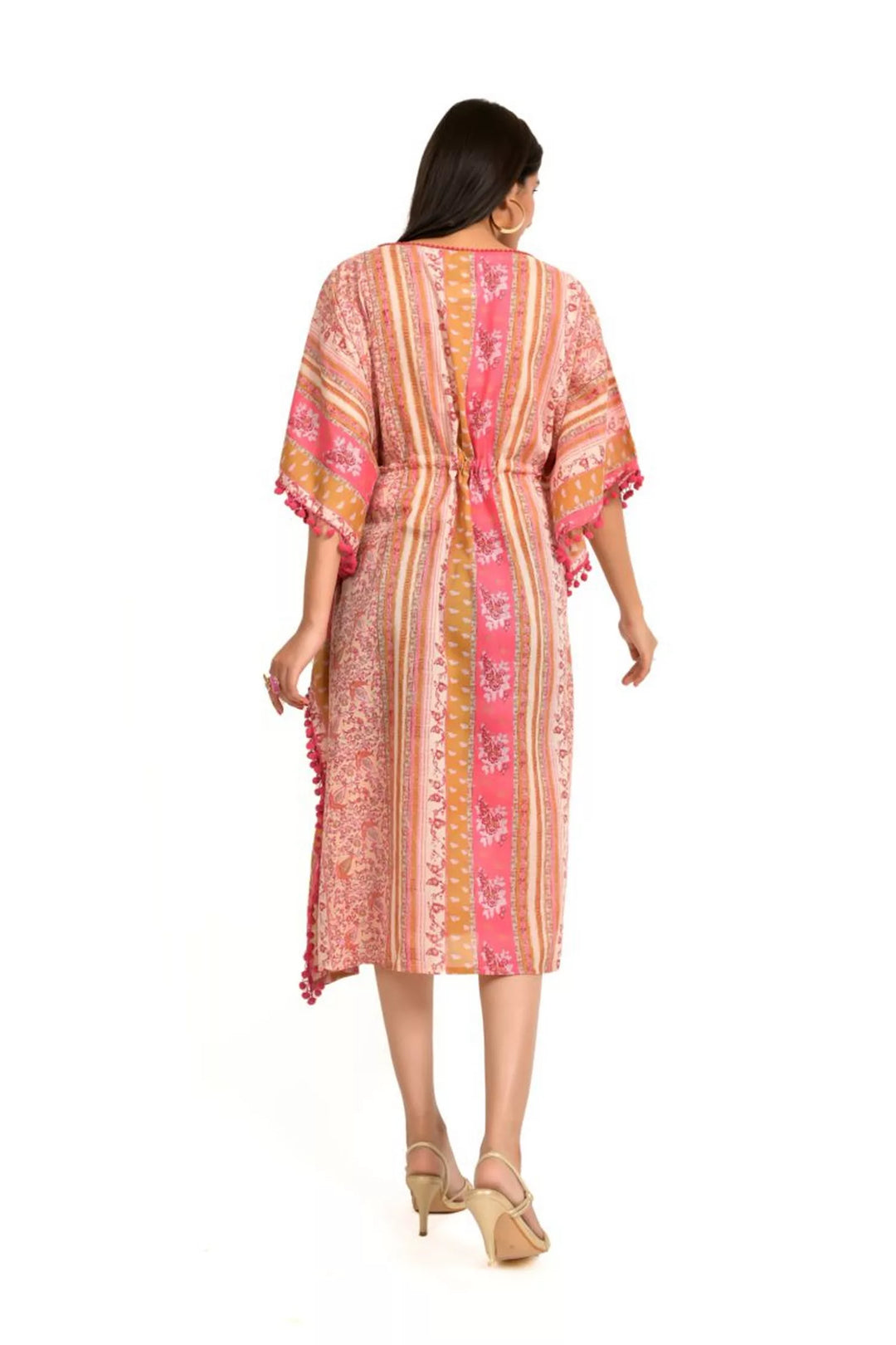 Pastel Pink And Gold Printed Kaftan