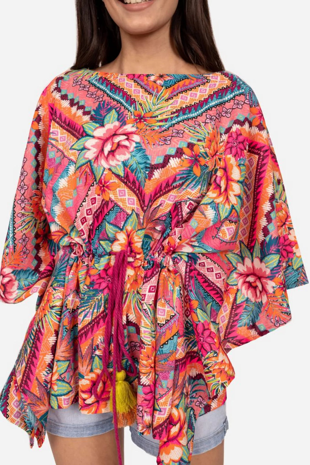 Neon tropical kaftan top