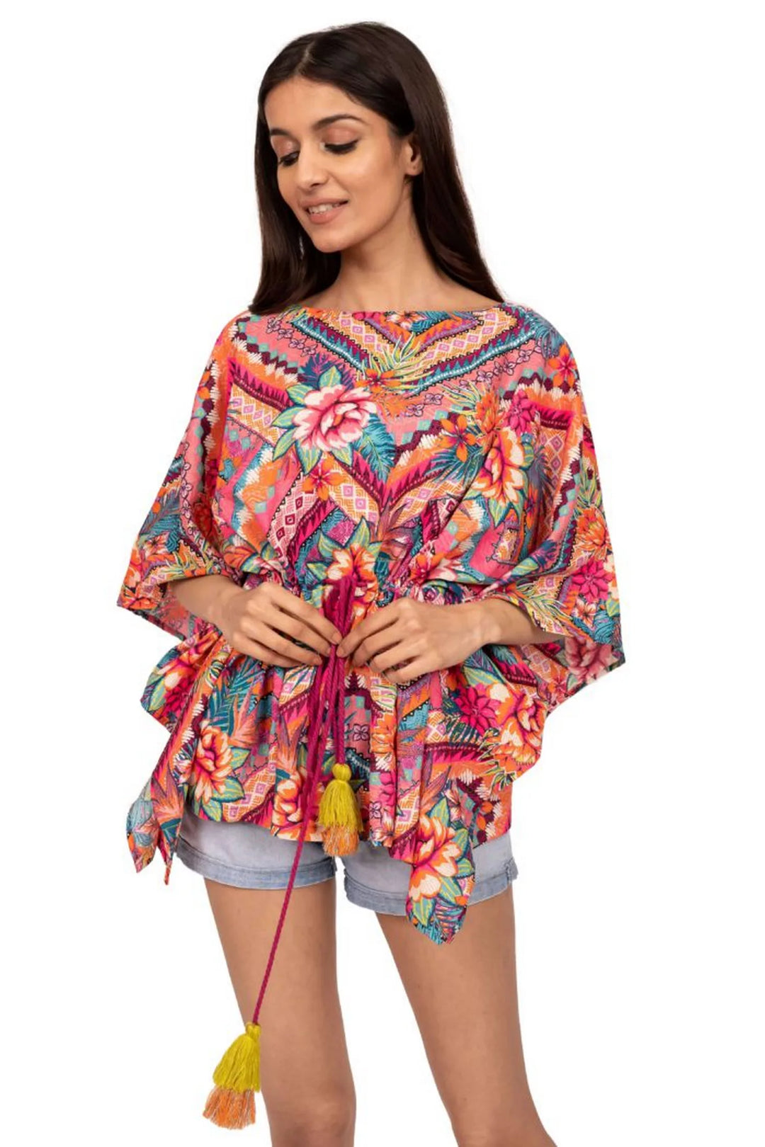 Neon tropical kaftan top