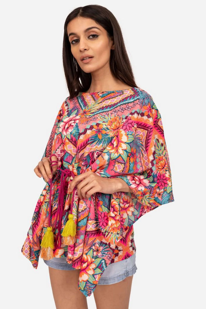 Neon tropical kaftan top