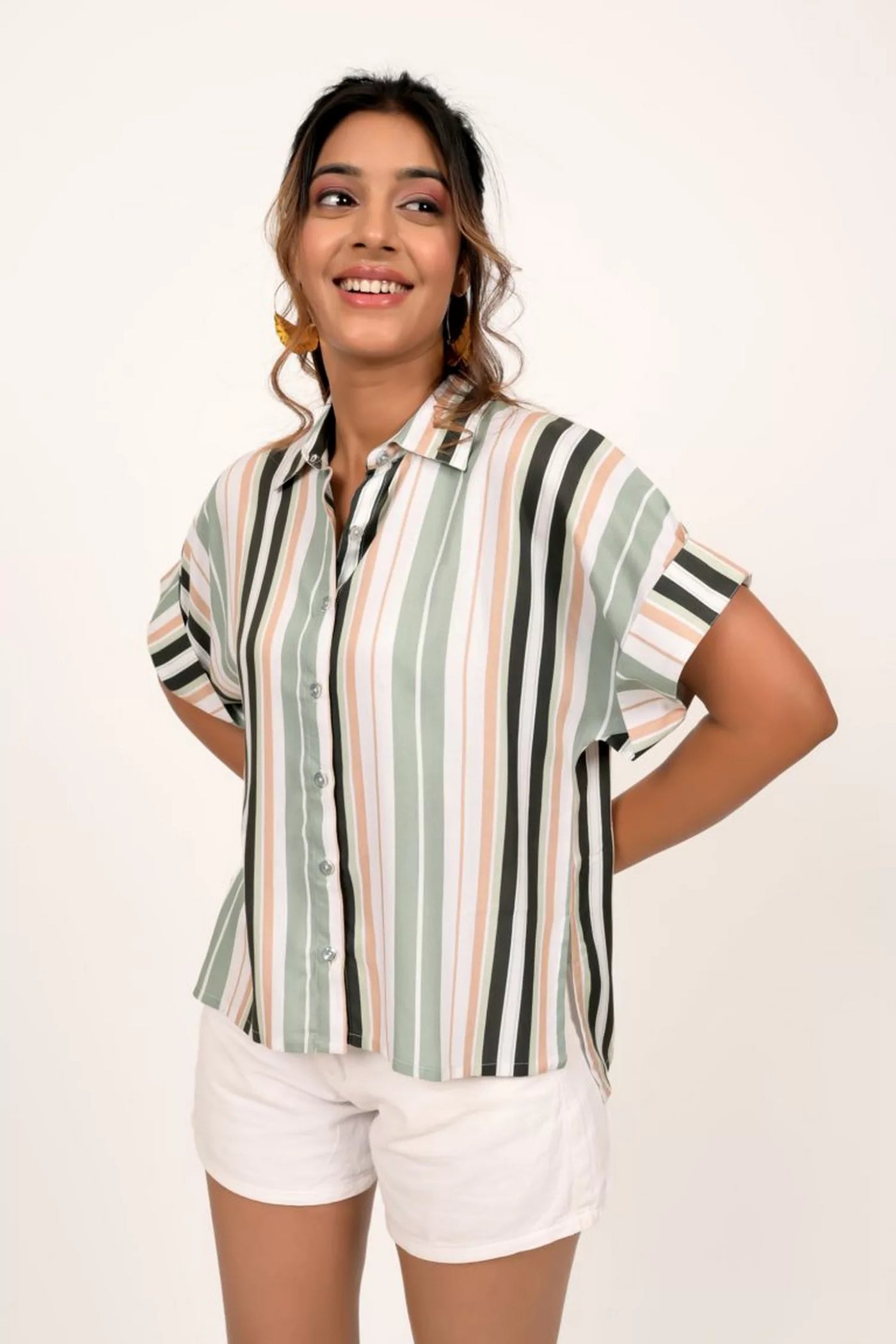 Multicoloured Striped Crop Shirt