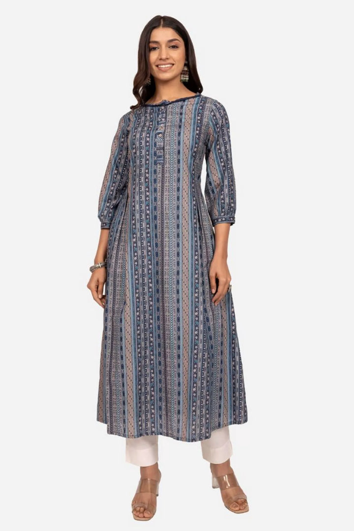 Navy Blue Multi Printed Kurta