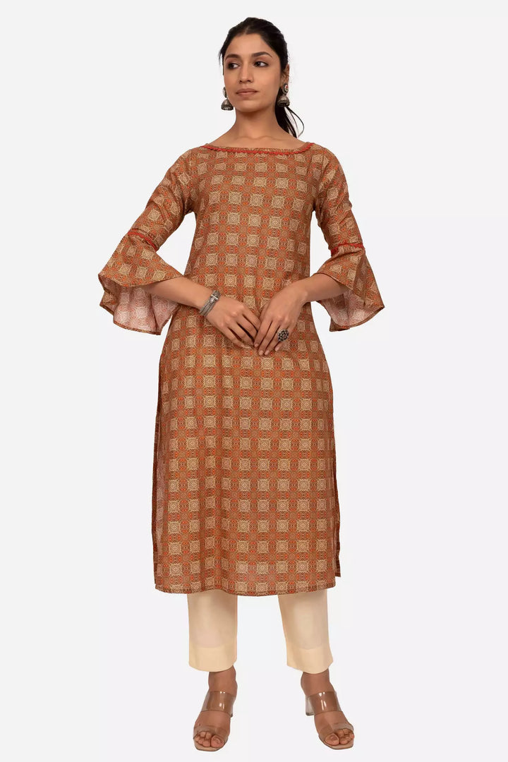 Digital Print Straight kurta with frilled sleeves