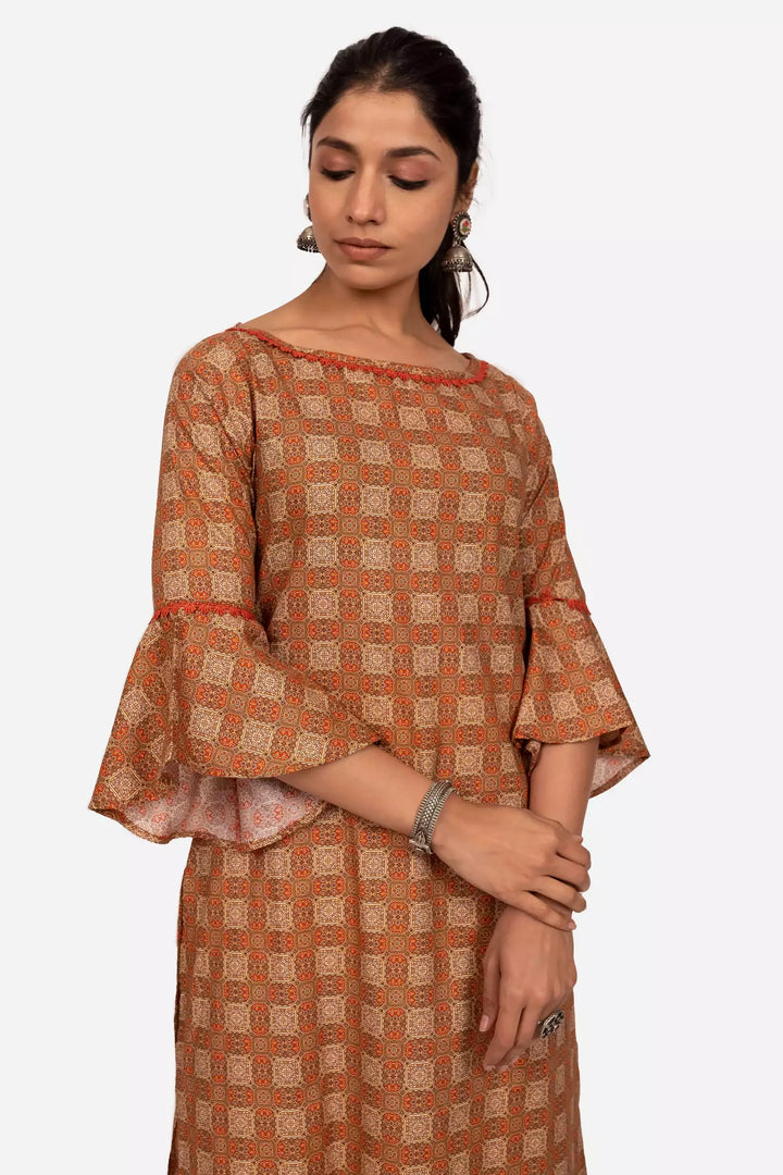 Digital Print Straight kurta with frilled sleeves