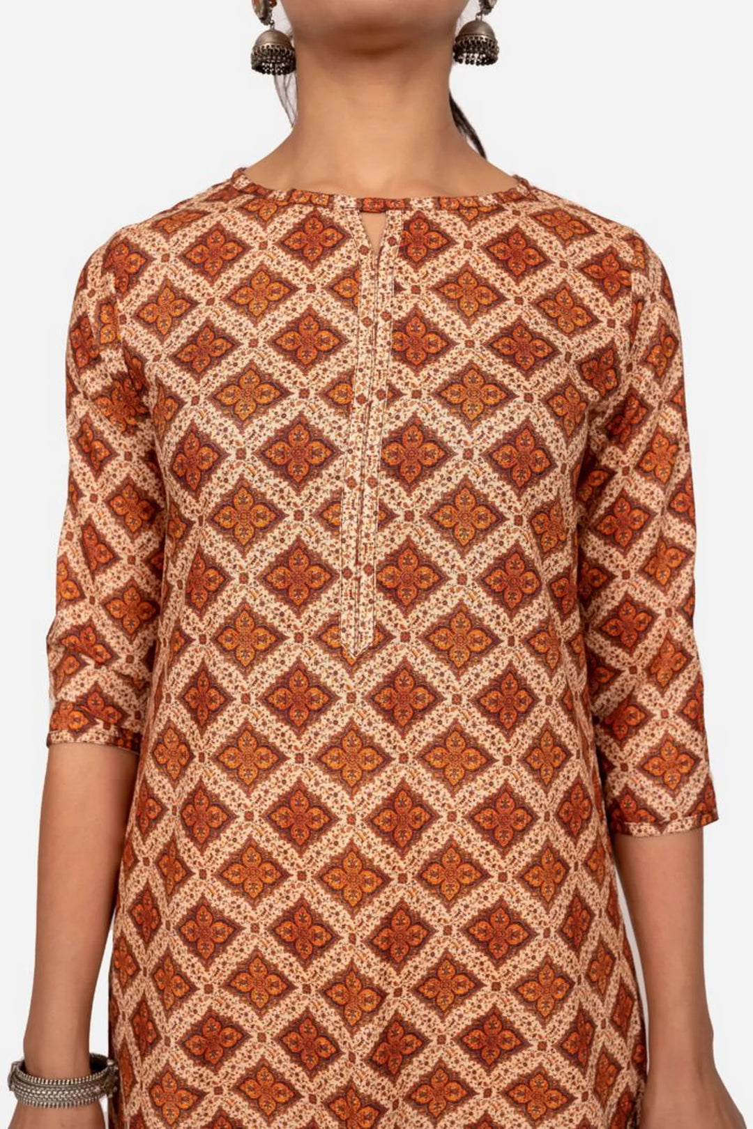 Rust and Beige Digital Print straight Kurta