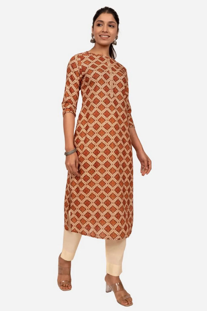 Rust and Beige Digital Print straight Kurta