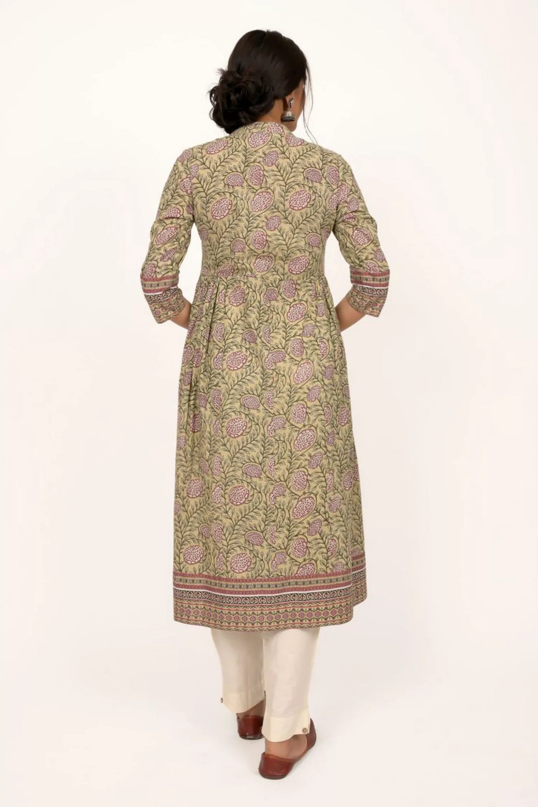 Pista Green Floral Print A Line Kurta