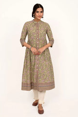 Pista Green Floral Print Cotton Kurta