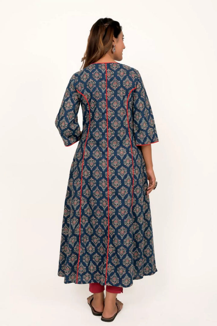 Navy Blue Maroon And Printed A Line Kurta