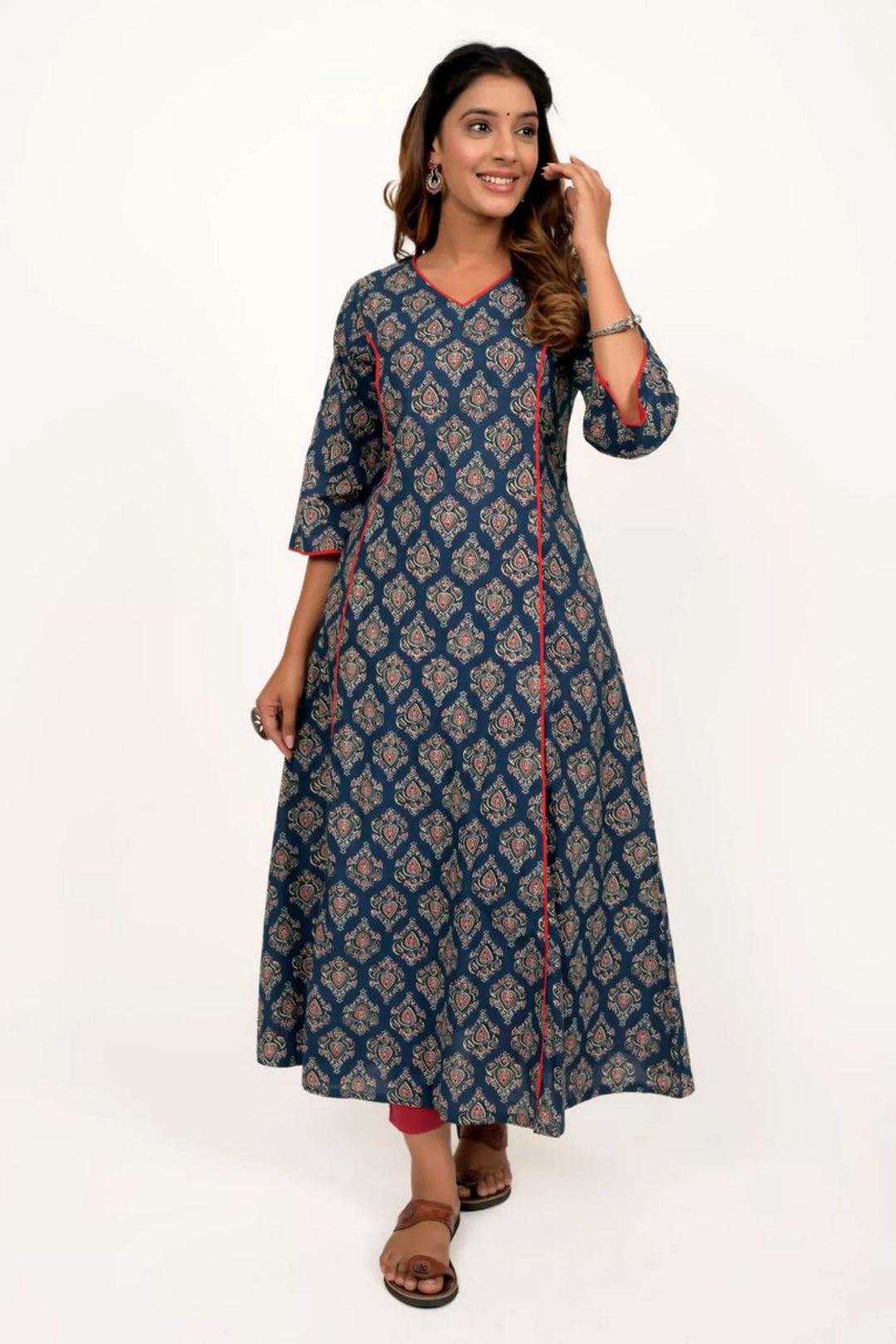 Navy Blue Maroon And Printed A Line Kurta