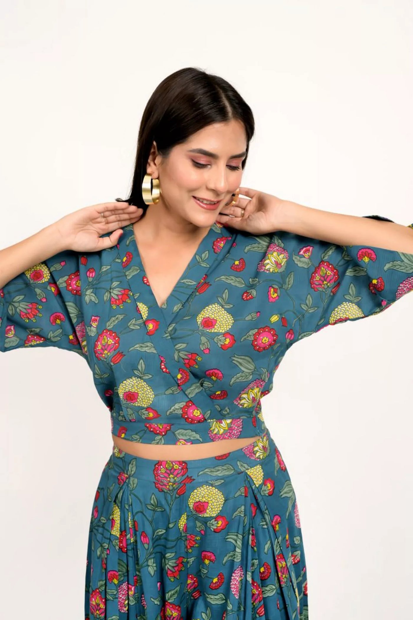 Teal Blue Multicoloured Printed Cotton Co-ord Set