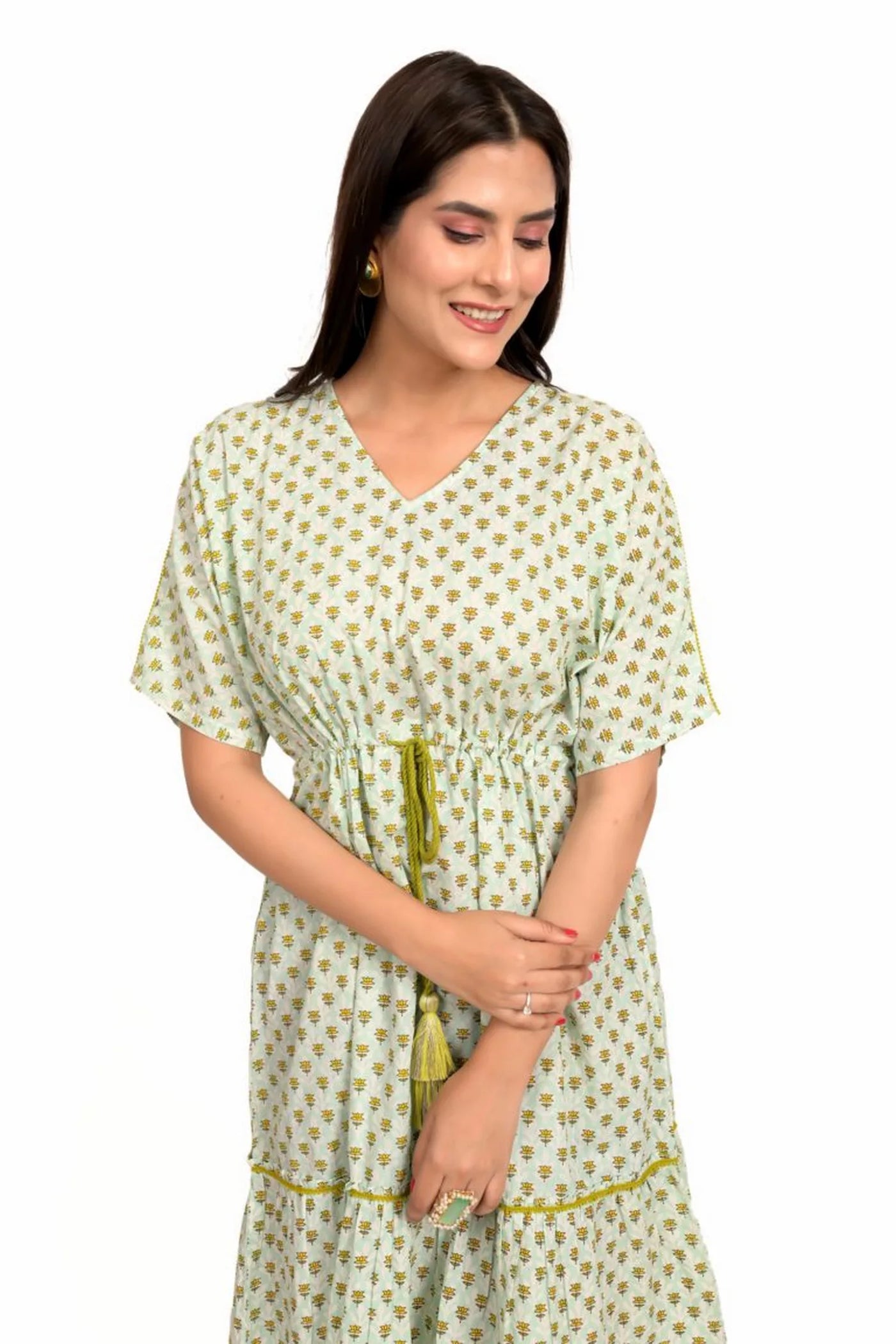 Mint Green Lotus Printed Summer Dress