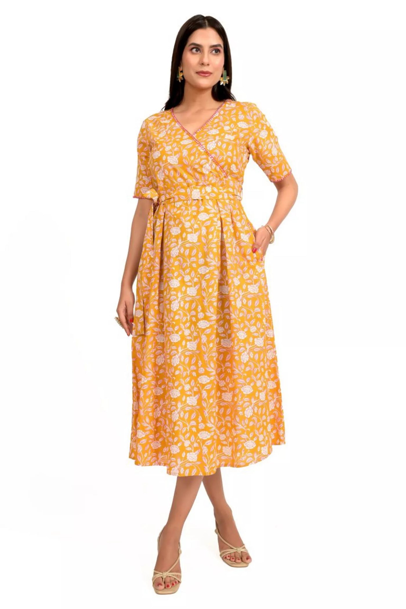 Yellow and Pink Printed Cotton dress